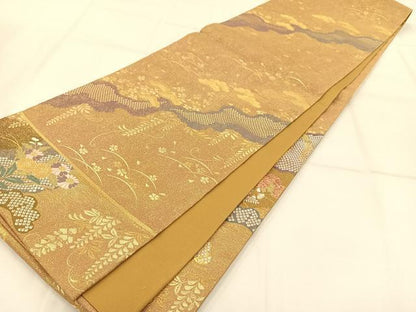 平和屋着物◎六通柄袋帯 吉祥花文 楽器 金糸 正絹 逸品 AAAP0589ey