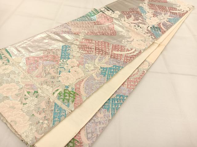 平和屋着物◎六通柄袋帯 唐織 花鳥文 銀糸 引箔 正絹 逸品 AAAP0592ey