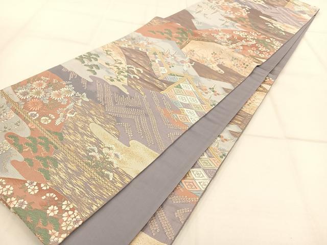 平和屋着物◎佐賀錦 六通柄袋帯 花蝶文 金糸 正絹 逸品