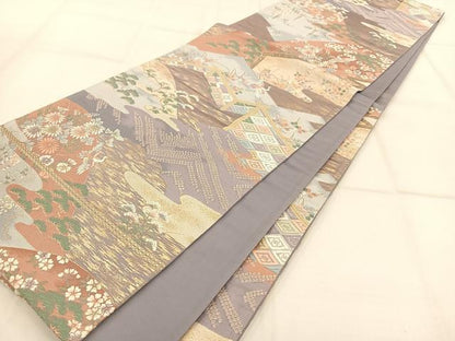 平和屋着物◎六通柄袋帯 九百錦 山麗春秋文 金糸 正絹 逸品 AAAP0597ey