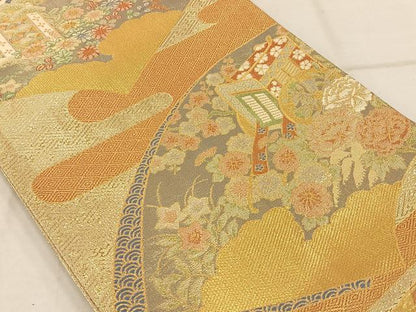 平和屋着物◎宝珠本佐賀錦 六通柄袋帯 九百錦 地紙草花文 金糸 正絹 逸品 AAAP0613ey