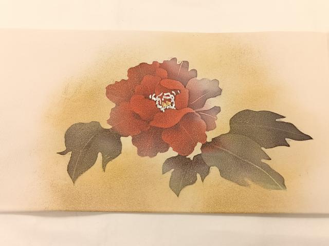 平和屋着物◎塩瀬　九寸名古屋帯　牡丹文　金彩　正絹　逸品　AAAP0872ey