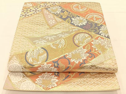 平和屋着物◎六通柄袋帯 唐織 熨斗花鳥文 金糸 正絹 逸品 AAAP0875ey