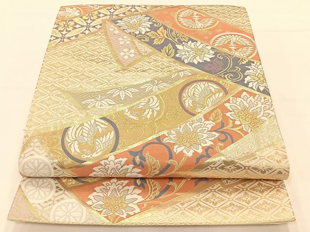 平和屋着物◎六通柄袋帯 唐織 熨斗花鳥文 金糸 正絹 逸品 AAAP0875ey