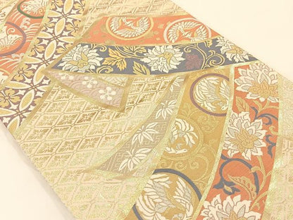 平和屋着物◎六通柄袋帯 唐織 熨斗花鳥文 金糸 正絹 逸品 AAAP0875ey