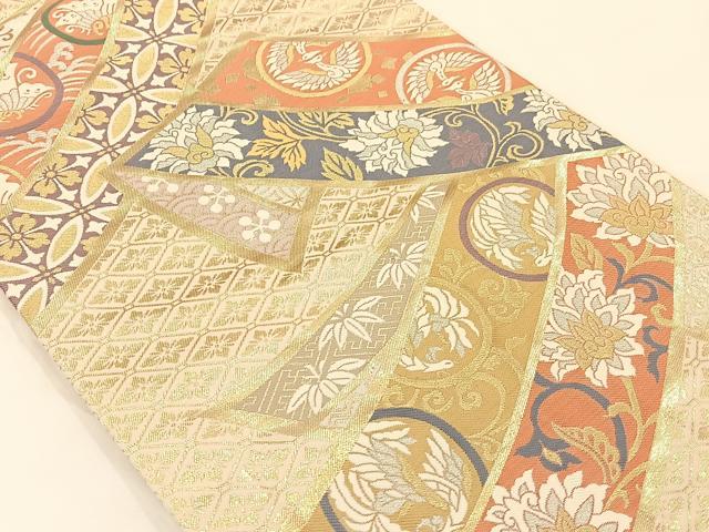 平和屋着物◎六通柄袋帯 唐織 熨斗花鳥文 金糸 正絹 逸品 AAAP0875ey