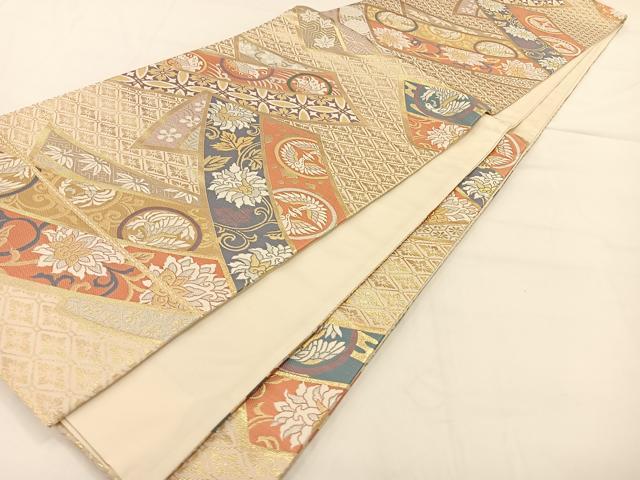 平和屋着物◎六通柄袋帯 唐織 熨斗花鳥文 金糸 正絹 逸品 AAAP0875ey