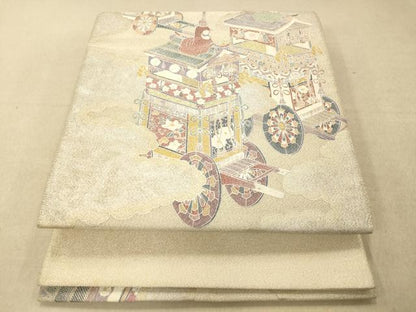 平和屋着物◎綴れ 太鼓柄袋帯 雲取り御所車文 金銀彩 正絹 逸品 AAAP0964fw