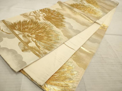平和屋着物◎六通柄袋帯 松葉文 金銀糸 引箔 正絹 逸品 AAAP1124tm