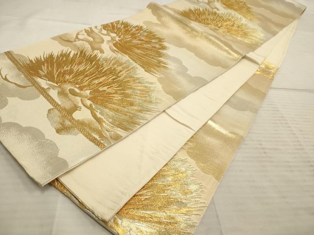 平和屋着物◎六通柄袋帯 松葉文 金銀糸 引箔 正絹 逸品 AAAP1124tm