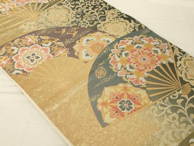 平和屋着物◎六通柄袋帯 唐織 扇面彩華文 金糸 引箔 正絹 逸品 AAAP1174tm