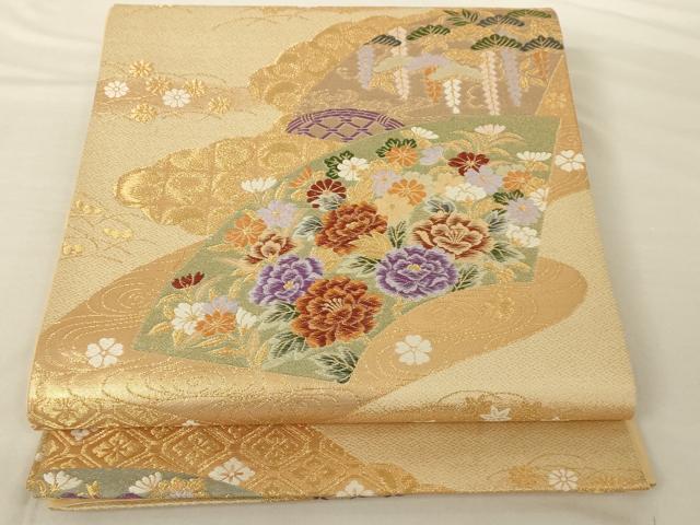 平和屋着物◎六通柄袋帯　地紙吉祥花文　金糸　正絹　逸品　AAAP1180tm
