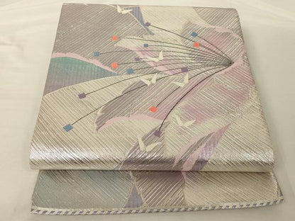 平和屋着物◎佐賀錦 六通柄袋帯 舞蝶文 銀糸 正絹 逸品 AAAP1181tm