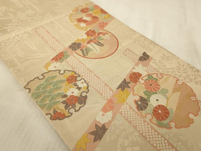 平和屋着物◎全通柄袋帯 唐織 雪輪花文 金糸 正絹 逸品 AAAP1187tm