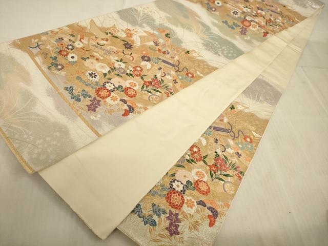 平和屋着物◎六通柄袋帯 束ね熨斗花文 金銀糸 正絹 逸品 AAAP1188tm