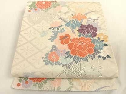 平和屋着物◎六通柄袋帯 唐織 花車文 銀糸 正絹 逸品 AAAP1213wt