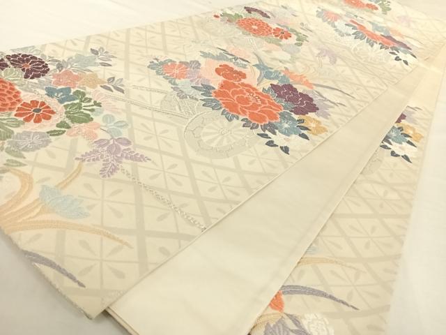 平和屋着物◎六通柄袋帯 唐織 花車文 銀糸 正絹 逸品 AAAP1213wt