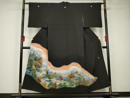 平和屋着物■豪華黒留袖　作家物　風景文　金彩　正絹　逸品　AAAP1918ma