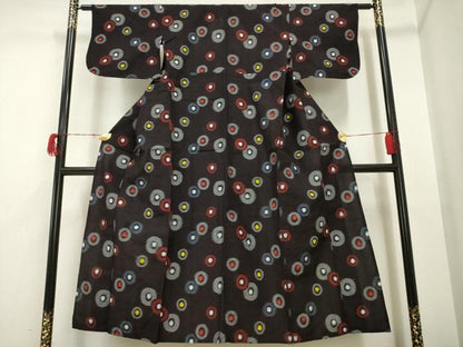 平和屋着物▽久留米絣　単衣　丸文　綿　逸品　AAAP2868ck