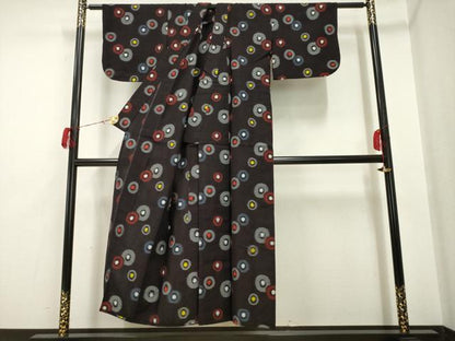平和屋着物▽久留米絣　単衣　丸文　綿　逸品　AAAP2868ck