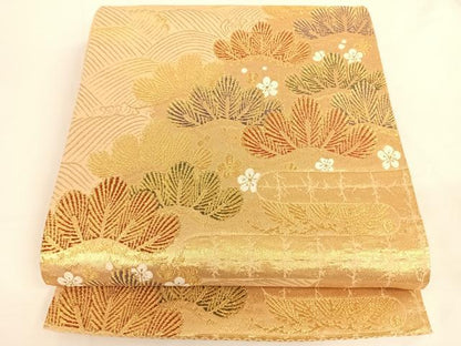 平和屋着物◎六通柄袋帯 唐織 松尽くし 金糸 正絹 逸品 AAAP2955wt