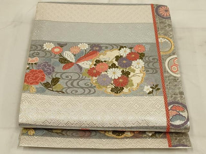 平和屋着物◎佐賀錦 六通柄袋帯 唐織 雪輪四季花 金銀糸 正絹 逸品 AAAP3601ou