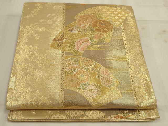 平和屋着物◎佐賀錦　六通柄袋帯　地紙花鳥文　金糸　正絹　逸品　AAAP3617ou