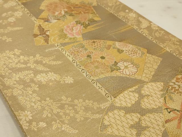 平和屋着物◎佐賀錦　六通柄袋帯　地紙花鳥文　金糸　正絹　逸品　AAAP3617ou