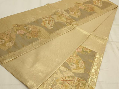 平和屋着物◎佐賀錦　六通柄袋帯　地紙花鳥文　金糸　正絹　逸品　AAAP3617ou