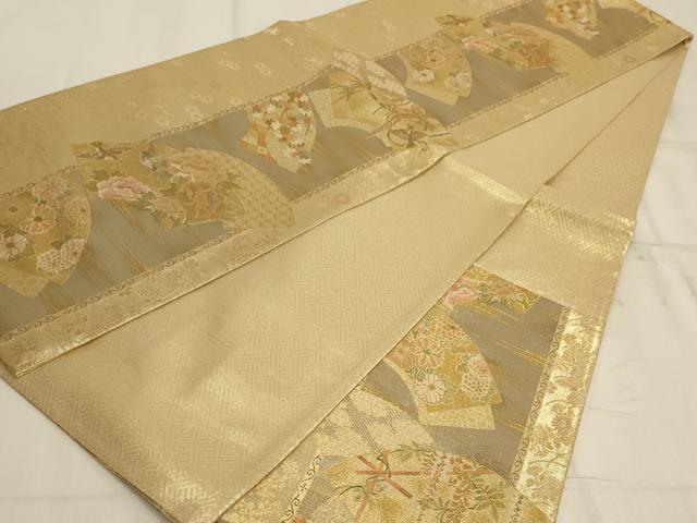 平和屋着物◎佐賀錦　六通柄袋帯　地紙花鳥文　金糸　正絹　逸品　AAAP3617ou