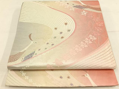 平和屋着物◎六通柄袋帯 唐織 花鳥文 銀糸 正絹 逸品 AAAP3678jh