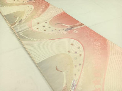 平和屋着物◎六通柄袋帯 唐織 花鳥文 銀糸 正絹 逸品 AAAP3678jh