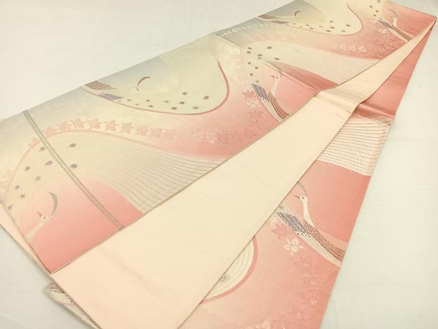 平和屋着物◎六通柄袋帯 唐織 花鳥文 銀糸 正絹 逸品 AAAP3678jh