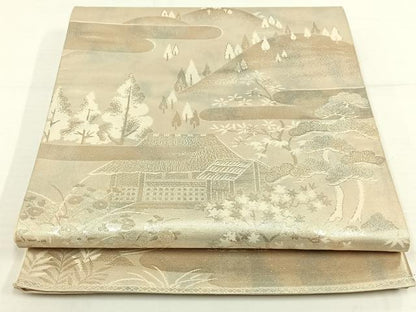 平和屋着物◎六通柄袋帯　千代錦　風景文　銀糸　正絹　逸品　AAAP3679jh