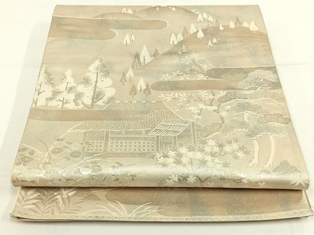 平和屋着物◎六通柄袋帯　千代錦　風景文　銀糸　正絹　逸品　AAAP3679jh