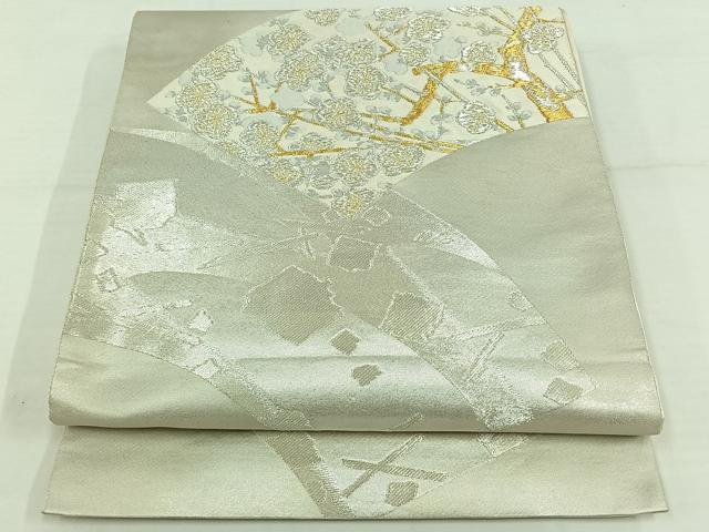 平和屋着物◎六通太鼓柄袋帯 地紙枝花文 金銀糸 引箔 正絹 逸品 AAAP3828jh