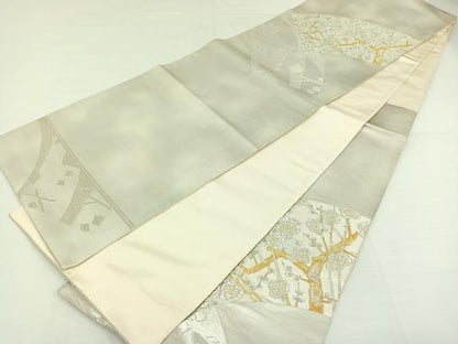 平和屋着物◎六通太鼓柄袋帯 地紙枝花文 金銀糸 引箔 正絹 逸品 AAAP3828jh