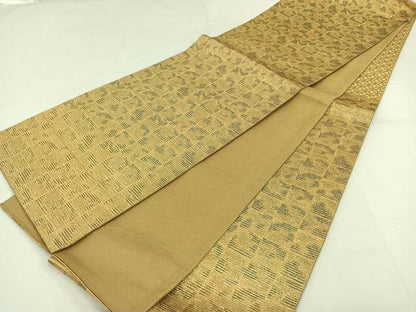 平和屋着物◎六通柄袋帯 格子文 金糸 正絹 逸品 AAAP3874jh