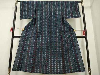 平和屋着物●久留米絣 単衣 籠目文 綿 逸品 AAAP4010ck