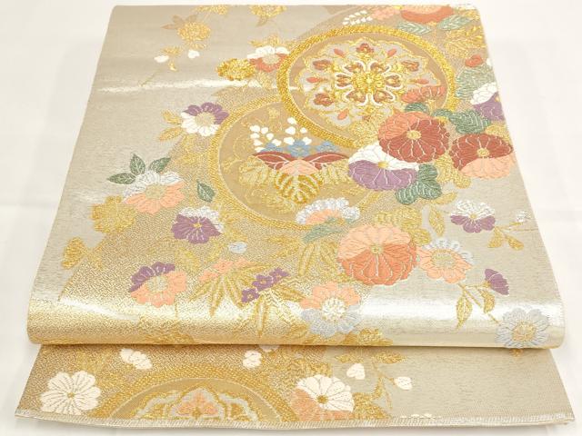 平和屋着物◎六通柄袋帯 唐織 花丸文 金銀糸 正絹 逸品 AAAP4397st