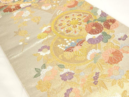 平和屋着物◎六通柄袋帯 唐織 花丸文 金銀糸 正絹 逸品 AAAP4397st