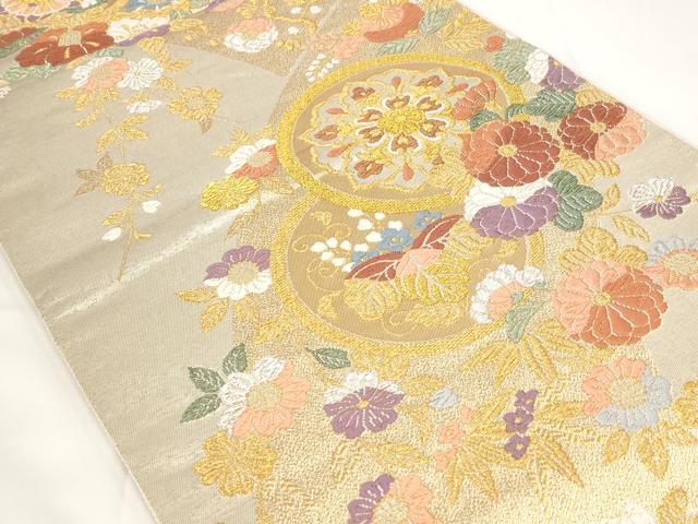 平和屋着物◎六通柄袋帯 唐織 花丸文 金銀糸 正絹 逸品 AAAP4397st