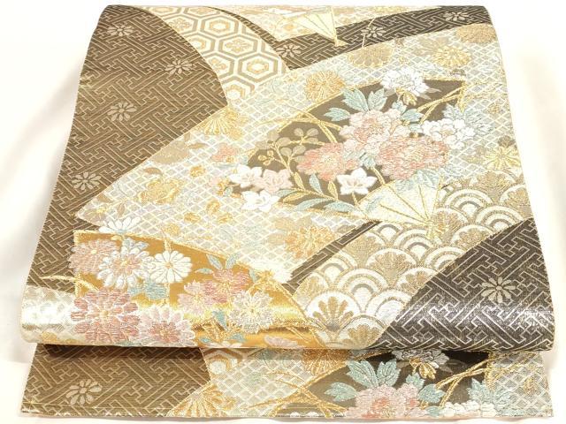 平和屋着物◎六通柄袋帯 唐織 扇花文 金銀糸 正絹 逸品 AAAP4451ru