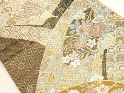 平和屋着物◎六通柄袋帯 唐織 扇花文 金銀糸 正絹 逸品 AAAP4451ru