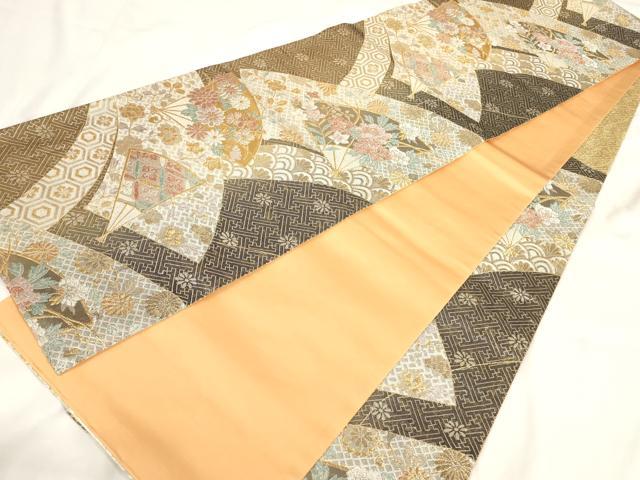 平和屋着物◎六通柄袋帯 唐織 扇花文 金銀糸 正絹 逸品 AAAP4451ru