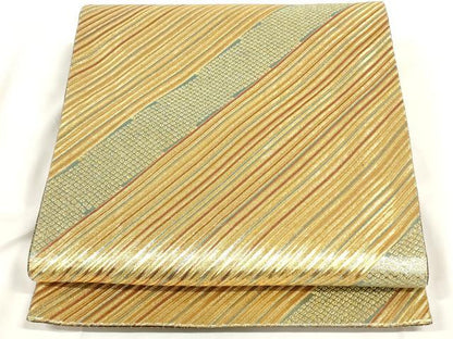 平和屋着物◎佐賀錦　六通柄袋帯　斜縞　金糸　正絹　逸品　AAAP4470ru