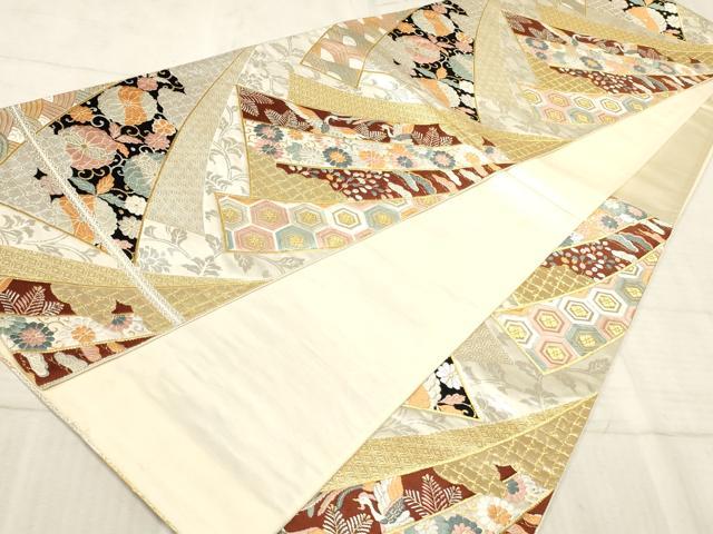 平和屋着物◎六通柄袋帯 唐織 熨斗鳳凰花文 金銀糸 正絹 逸品 AAAP4489ru