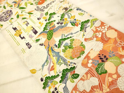 平和屋着物◎六通柄袋帯 唐織 花鳥丸文 銀糸 正絹 逸品 AAAP5086fw