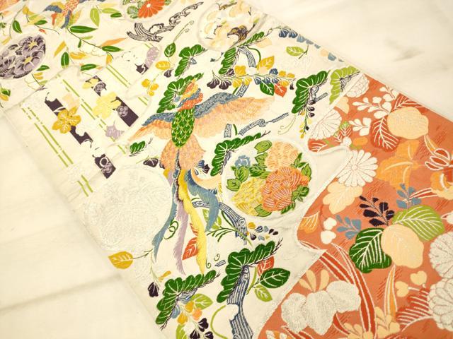 平和屋着物◎六通柄袋帯 唐織 花鳥丸文 銀糸 正絹 逸品 AAAP5086fw