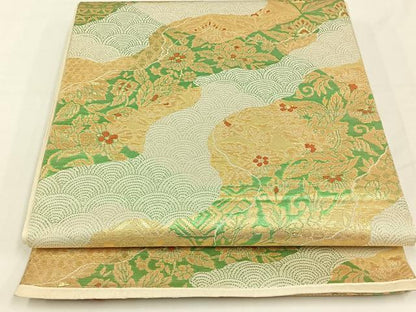 平和屋着物◎六通柄袋帯 道長更紗花文 金糸 正絹 逸品 AAAP5181jh